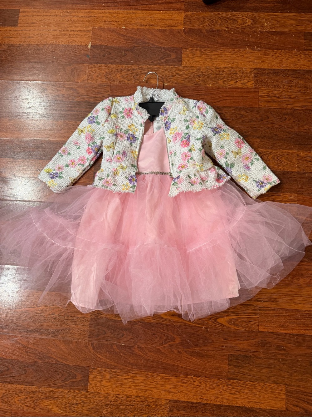 Pink Tulle Party Dress with Floral Jacket